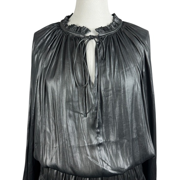 Current Air LA Women's Valentina Dress Medium Black Gray Metallic Pleated Mini - Picture 2 of 11